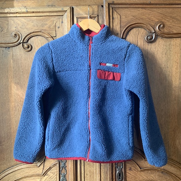 Columbia Chunky Fleece Jacket Mountain Side Blue Red Heavy Full Zip - Picture 1 of 6